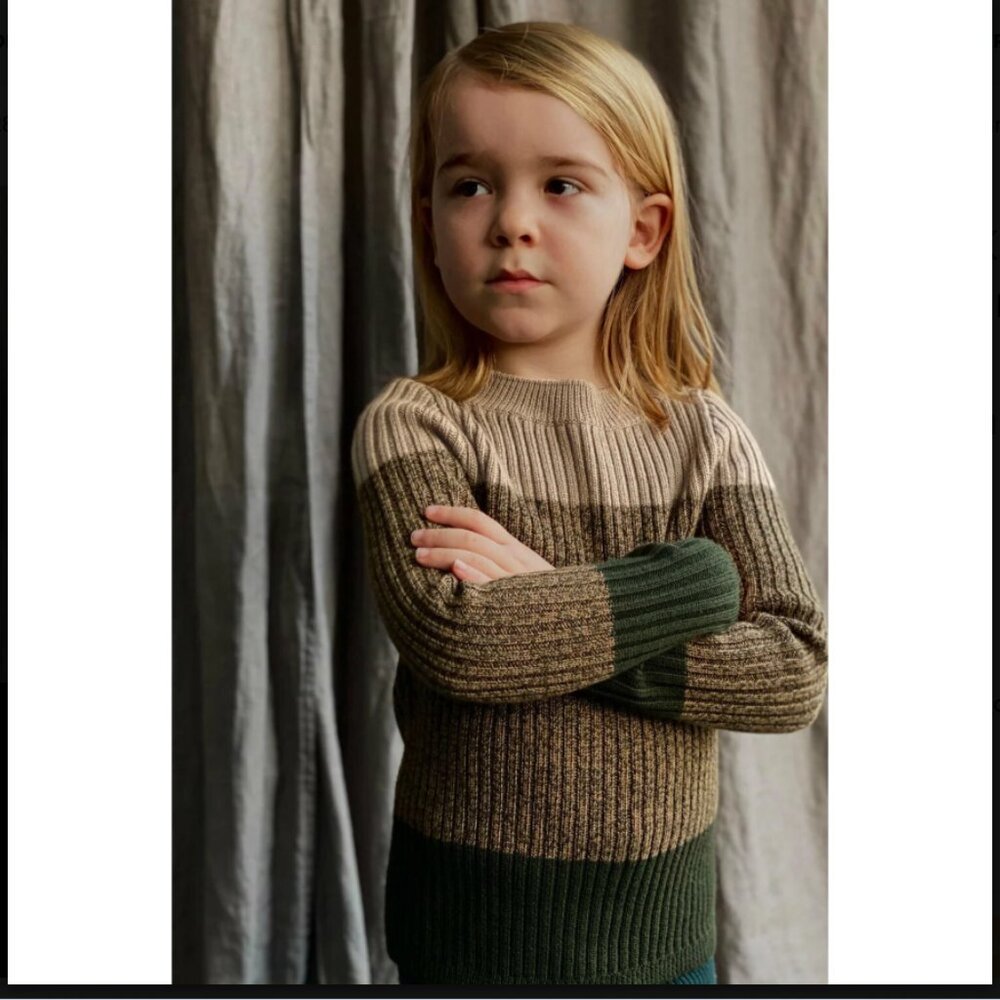 Mabli green heather Merino wool crewneck sweater size 10 yrs